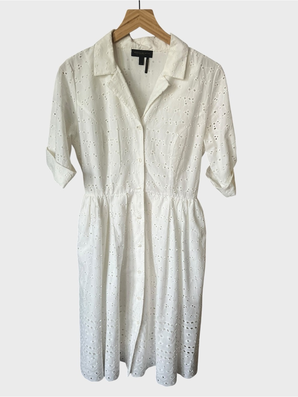 Donna Karan white eyelet button down dress.
